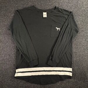 PINK Victoria's Secret Jersey Tee Womens S Black Sequin Logo Drop Shoulder